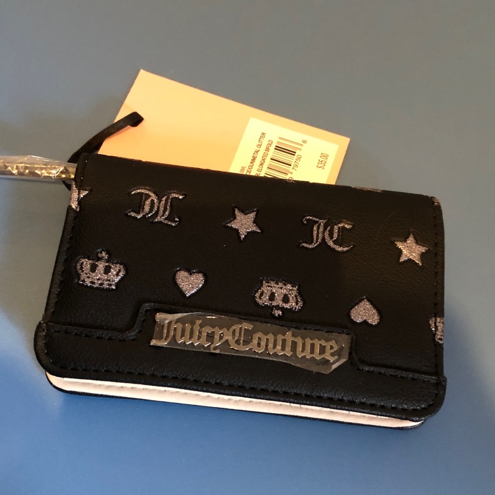 Juicy Couture Liquorice Gunmetal Glitter Star Girl Elongated Bifold Wallet NWT